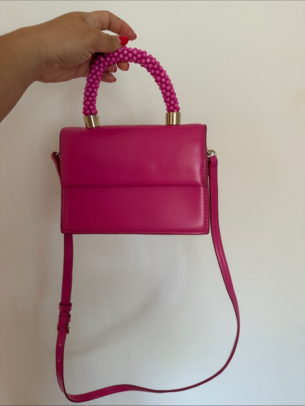 Zara Hot Pink Beaded-Handle Crossbody Bag